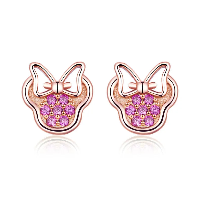 WOSTU Authentic 925 Sterling Silver Clear CZ Sparkling Minnie Stud Earrings For Women Girl Cute Animal Fine Jewelry Gift Making
