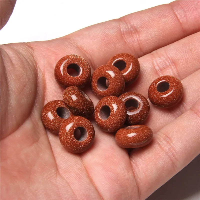 5Pcs Stone Charms Pendant Spacer Round Big Hole Beads For Jewelry Making Fit Necklace Bracelet DIY Findings 14MM Hole Size 5MM