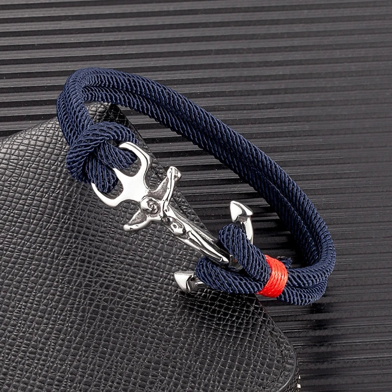 MKENDN Navy Anchor Bracelets Men Double Strand Nautical Rope Bracelet For Women Stainless Steel Jesus Cross Prayer Jewelry