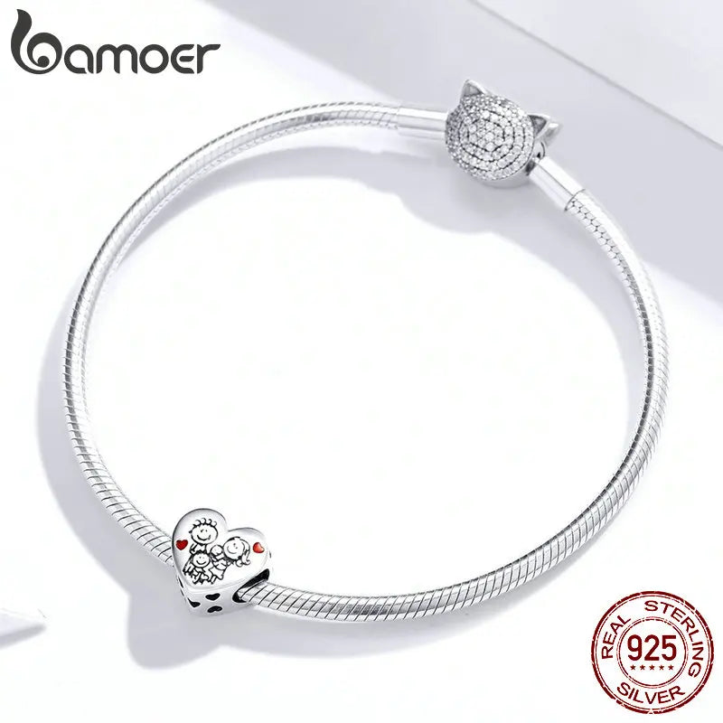 Bamoer Authentische 925 Sterling Silber Liebe Familie Herz Metall Perlen für Schmuck Machen Silber Charm fit Original Armband BSC237