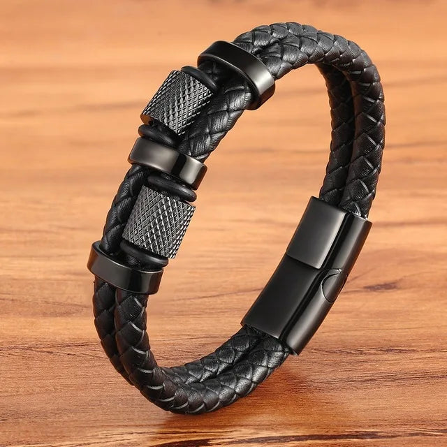 TYO Braided Rope Wrap Leather Bracelets For Men Bangles Fashion Male Women Charm Stainless Steel Clasp Jewelry DIY Customization