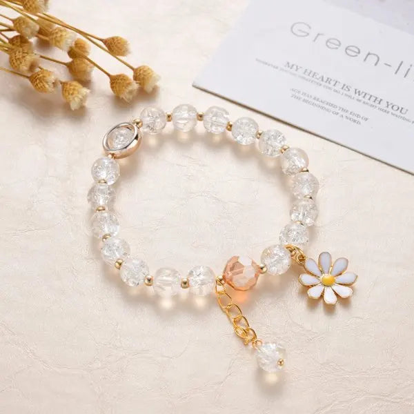 Fashion Sweet Daisy Flower Bracelets Personality Minimalist Flowers Pearl Bracelet Women Party Banquet Statement Jewelry Gift