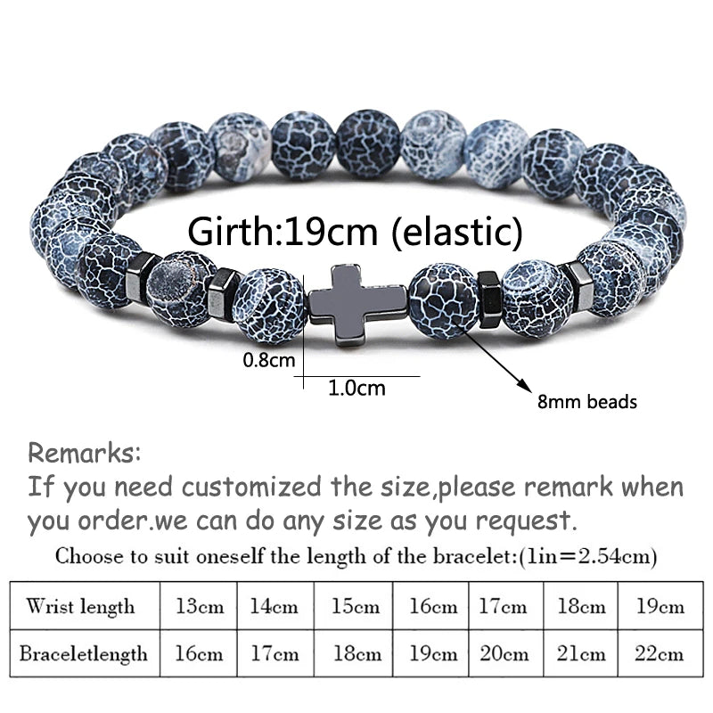 Prayer Men Natural Stone Wood Beads Rosary Hematite Cross Bracelets Onyx Meditation Bracelet Women Yoga Jewelry Homme Pulsera