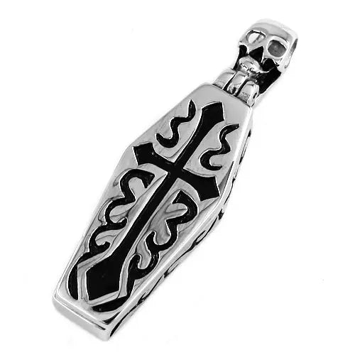 Pendentif en forme de crâne humain en forme de croix, bijoux en acier inoxydable, cercueil de momie, vampire, motard, cadeau pour homme, SWP418A