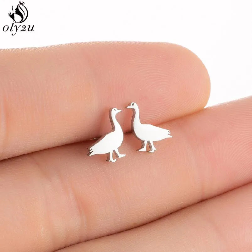 Korean Cute Stainless Steel Animal Earrings for Women Small Bat Octopus Fish Penguin Stud Earrings Trendy Jewelry Friends Gifts