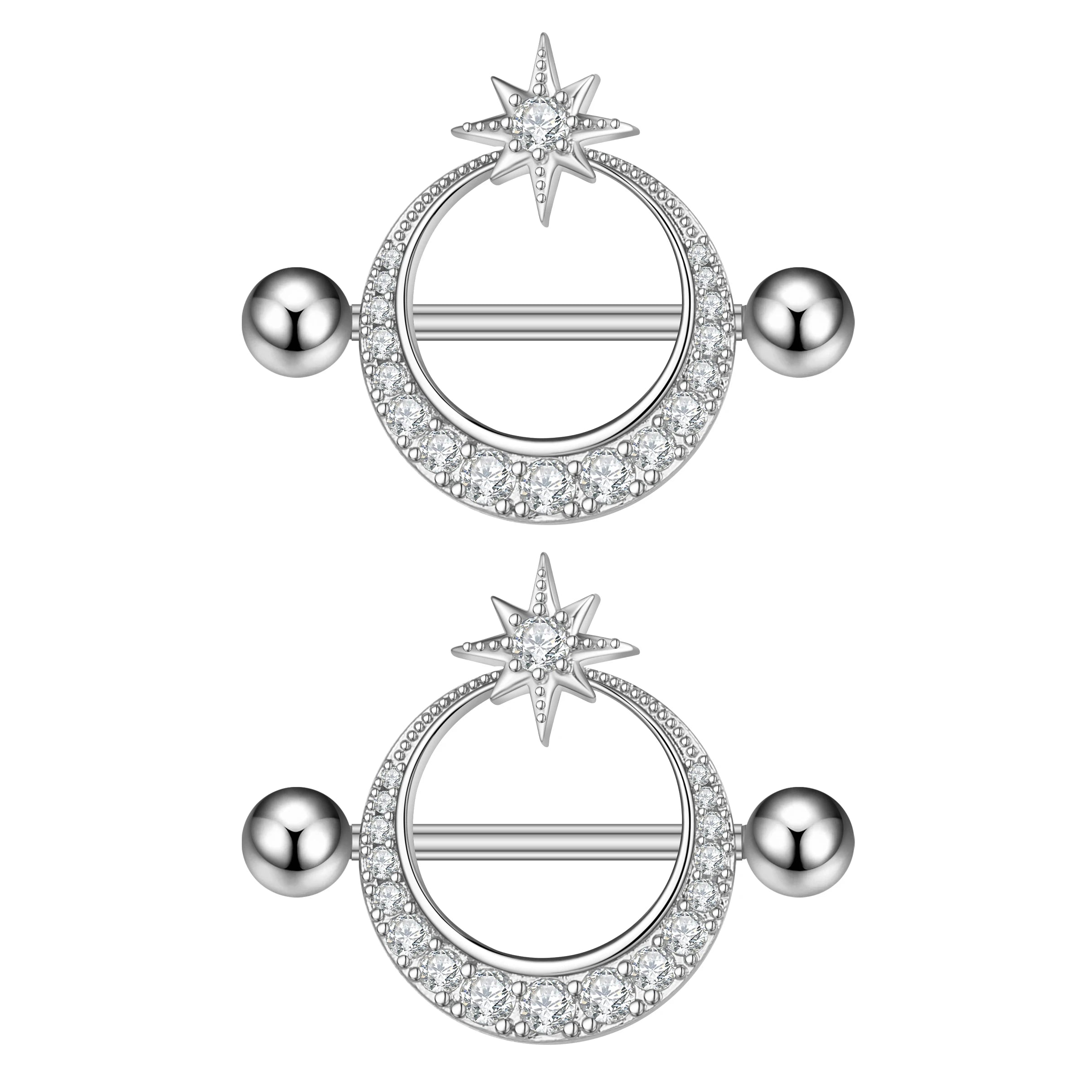 2PCS Rabbit Nipple Rings Crystal Steel Heart Snake Piercings Women Nipple Barbell Breast Shield Cover 14G Body Piercings Jewelry