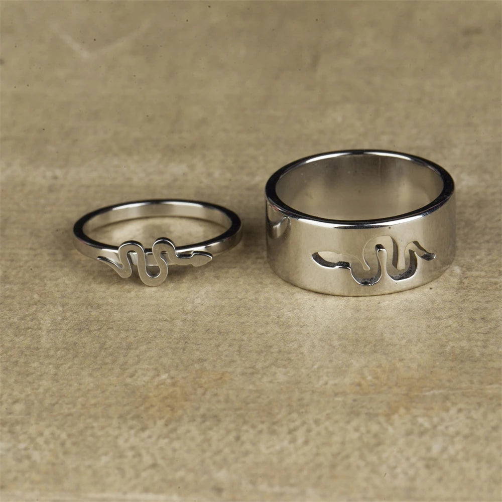 MKENDN Ring-Set mit Tierfußabdruck, Schlangenpaar, für Damen und Herren, Wolf, Fuchs, Geweih, Vogel, silberfarbener Ring, Geschenk für Taufe oder Ostern