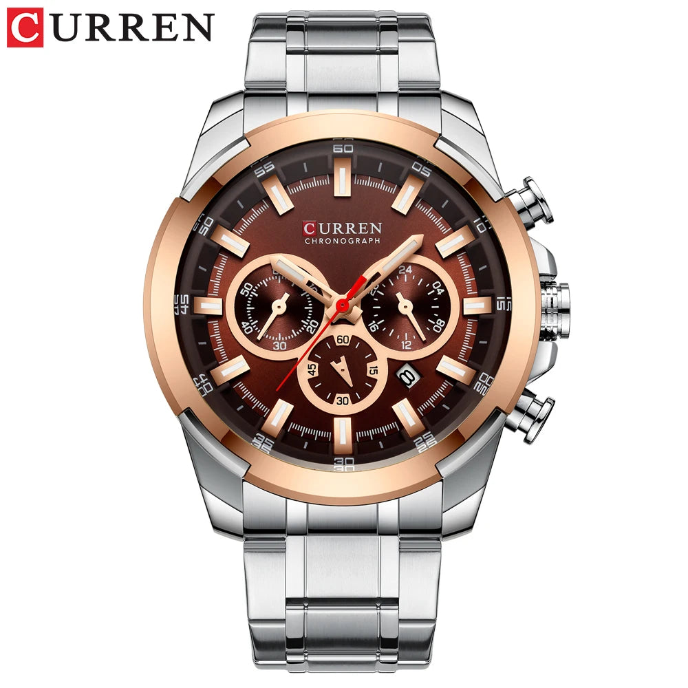 CURREN Casual Sporty Wristwatches Stainless Steel Band Chronograph Clock Men's Watches Luxury Original Quartz Clock Male