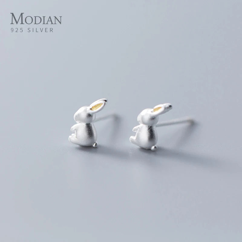 Modian 100% 925 Sterling Silver Cute Animal 3D Rabbit Stud Earrings for Women And Girl Fashion Korean Style Jewelry Brincos - Madeinsea©