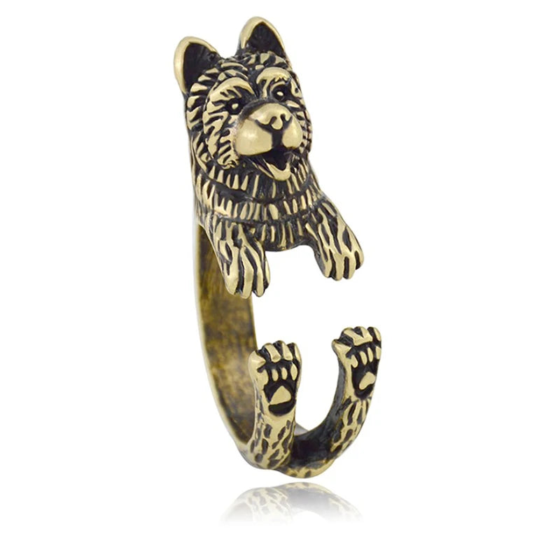 Drop Shipping Vintage Chow Chow Ring Dog Anel Men Boho Animal Anillos Couple Rings For Women Girl Jewelry Best Friend Gift Aneis