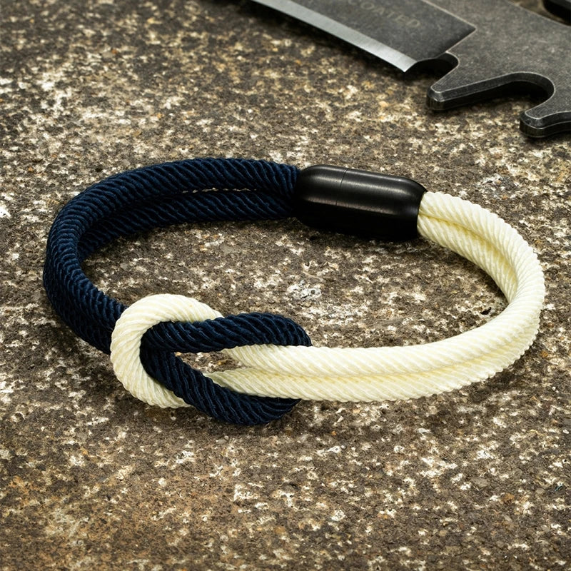 MKENDN Fashion Waterproof Nautical Rope Infinity Knot Bracelet Black Magnet Bracelets France Flag Male Female Jewelry Pulseras