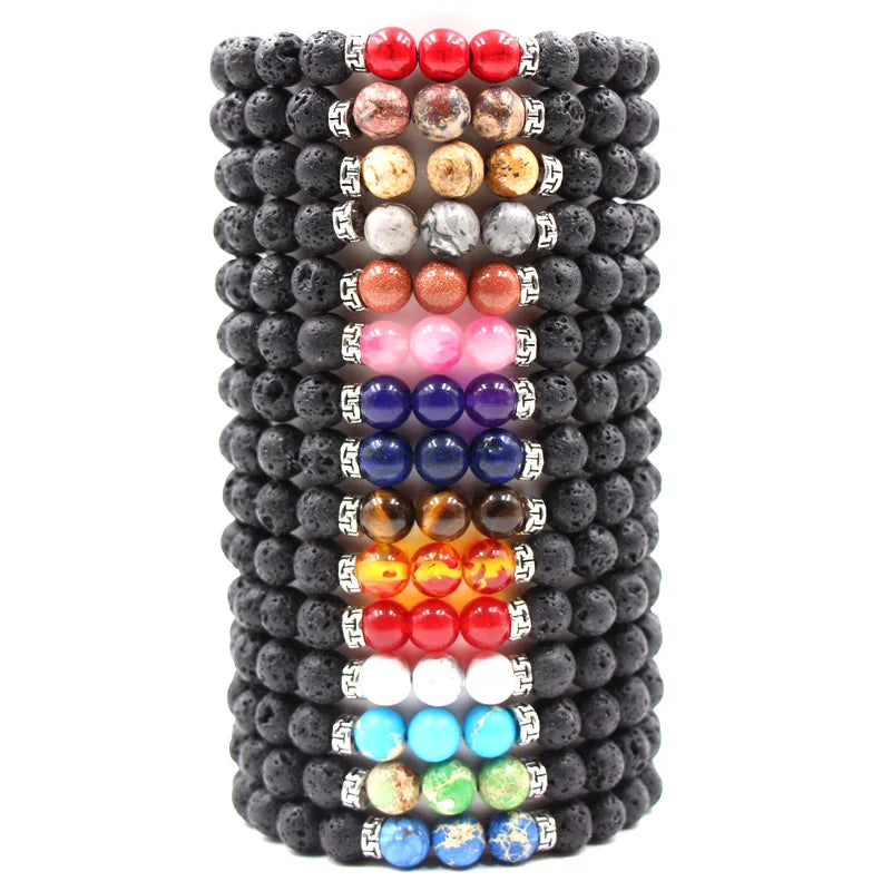 7 Chakra Essential Oils Diffuser beaded bracelets For women men Lava Rock Natural stone Charm Strand bracelet Yoga Jewelry