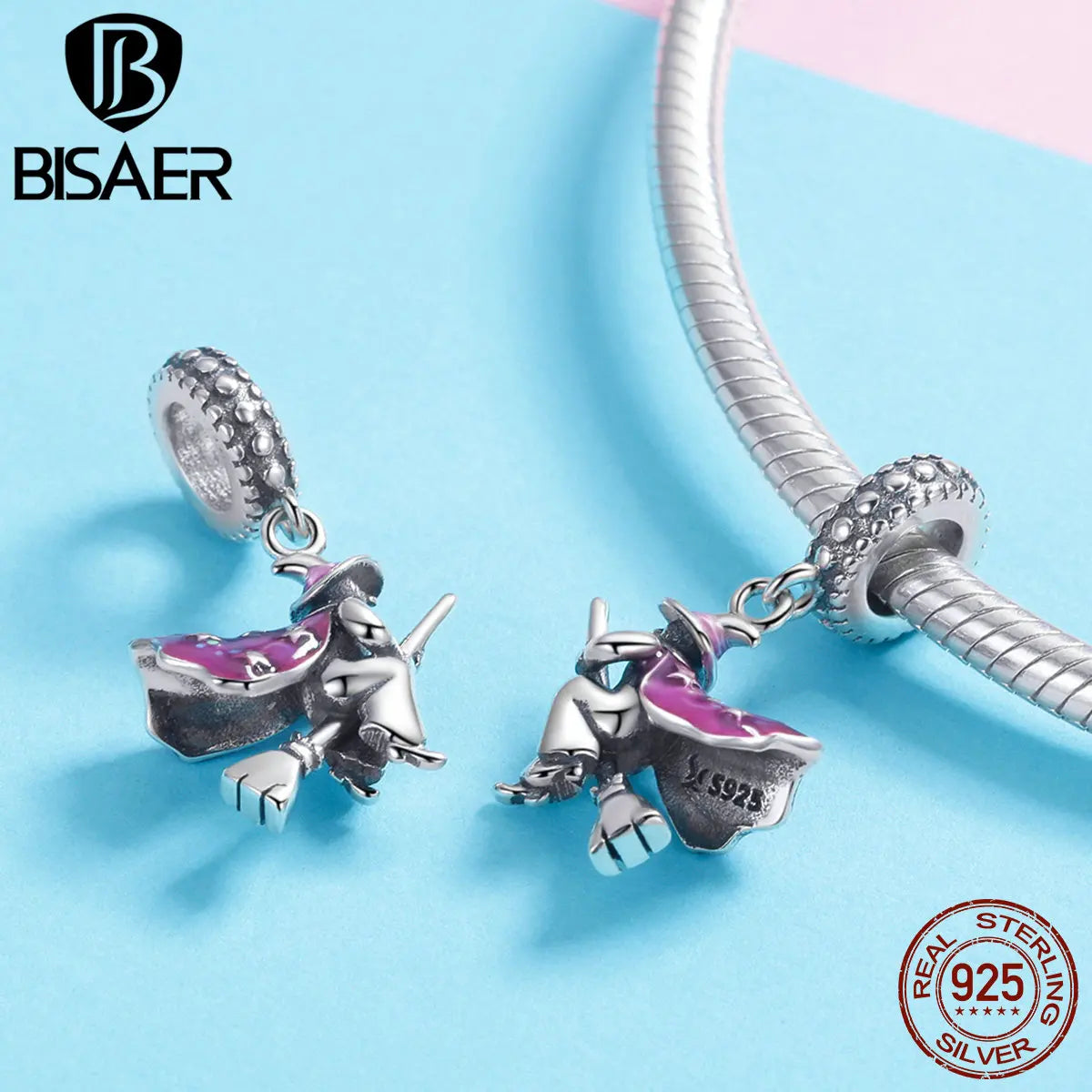 BISAER Pendentif tête de mort en argent sterling 925 avec breloque en forme de fantôme pour bracelets et colliers, fête d'Halloween, bijoux fins à faire soi-même