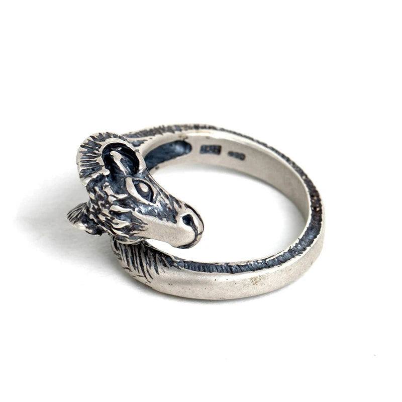 Bague MKENDN Vintage en argent sterling 925 noir, motif mouton du zodiaque, style punk/motard, pour homme et femme. Bijou