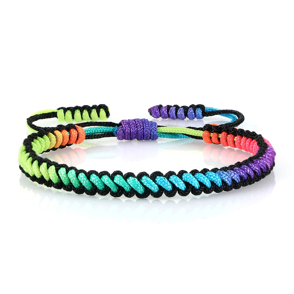 Lucky Colorful Rainbow Knots Braided Bracelet For Women Men Couple Handmade Adjustable Prayer Nylon Rope Bangles Travel Gift