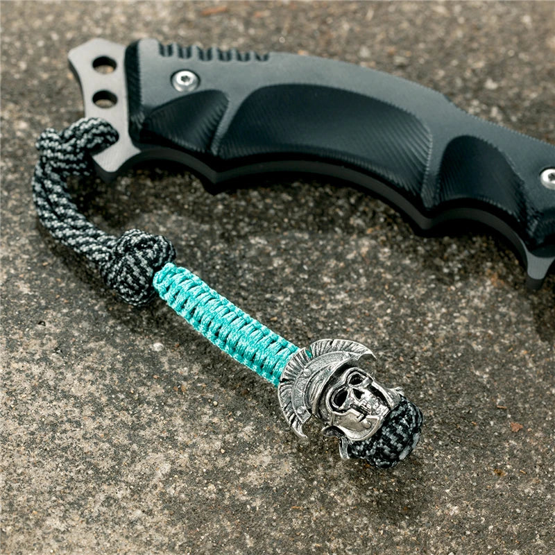 MKENDN New Design Japanese demon Evil mask Men Keychains Backbag Knife Pendant Men Survival Lanyard Rope Handmade Jewelry Gifts