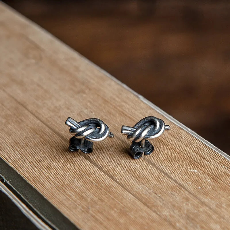 MKENDN 100% 925 Sterling Silver Vintage Knot Stud Earrings Cross Personality Alternative Minimalist Ear Jewelry Neo-Gothic Style