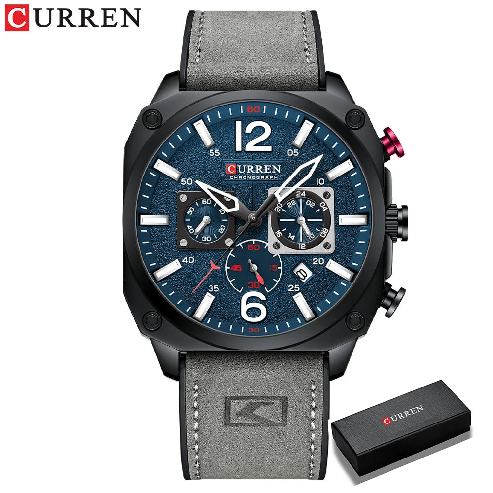CURREN Brand Watches Business Men Luxury Chronograph and Date Wristwatches New Green Male Clock with Luminous