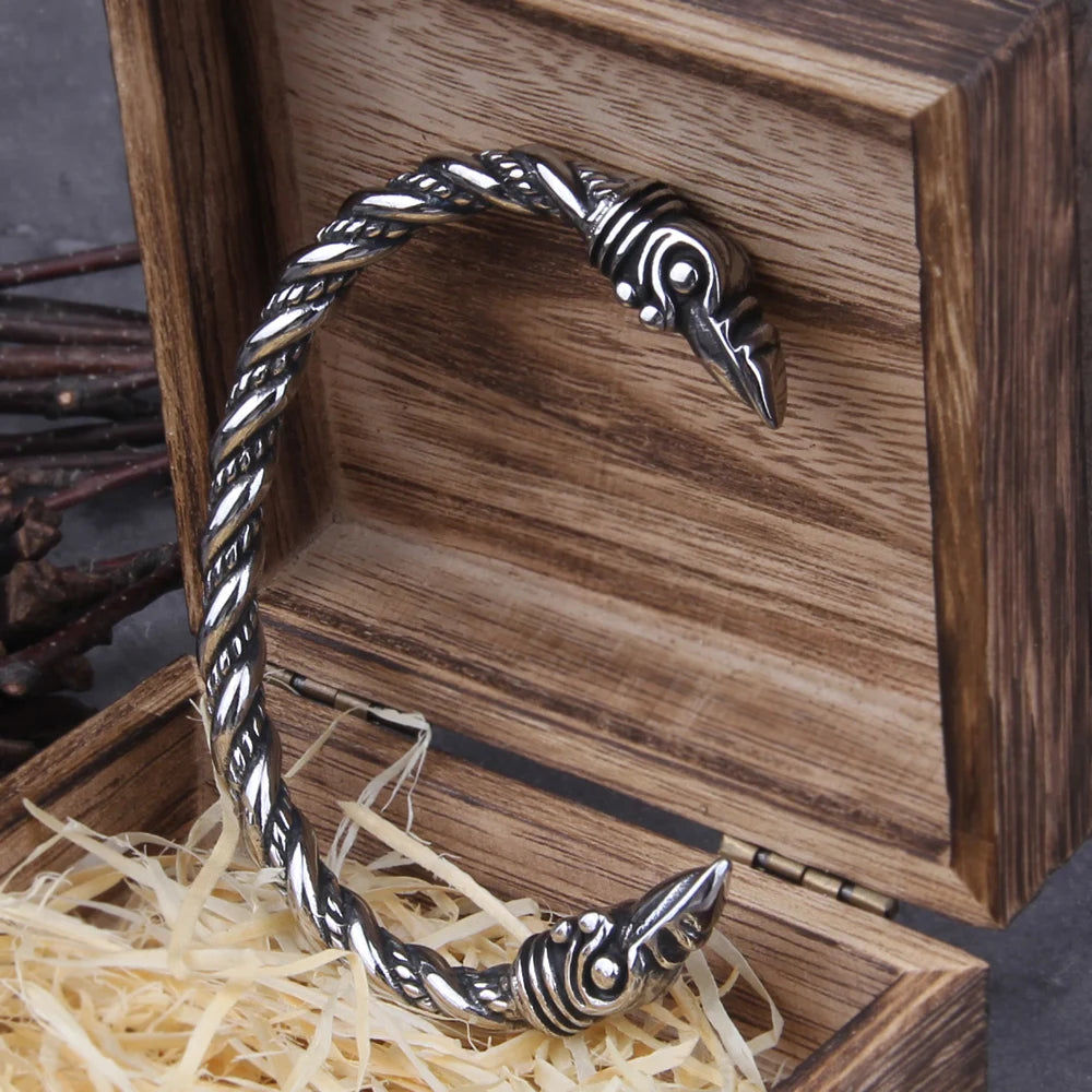 Nordic Viking Raven Bracelet (with Viking Wooden Gift Box)