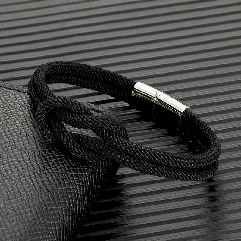 MKENDN Men Nautical Double Strand Square Knot Bondage Survival Bracelet Women Rescue Emergency Rope Jewelry With 316L Magnet