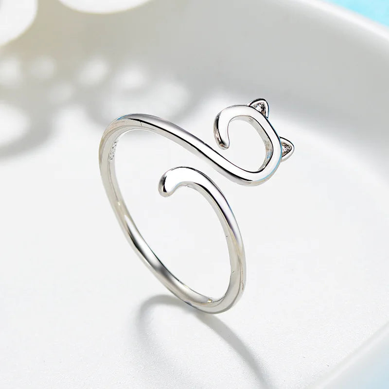 Retro Minimalist Silver Color Open Rings For Women Personality Feather Butterfly Adjustable Finger Ring Girl Jewelry Gift