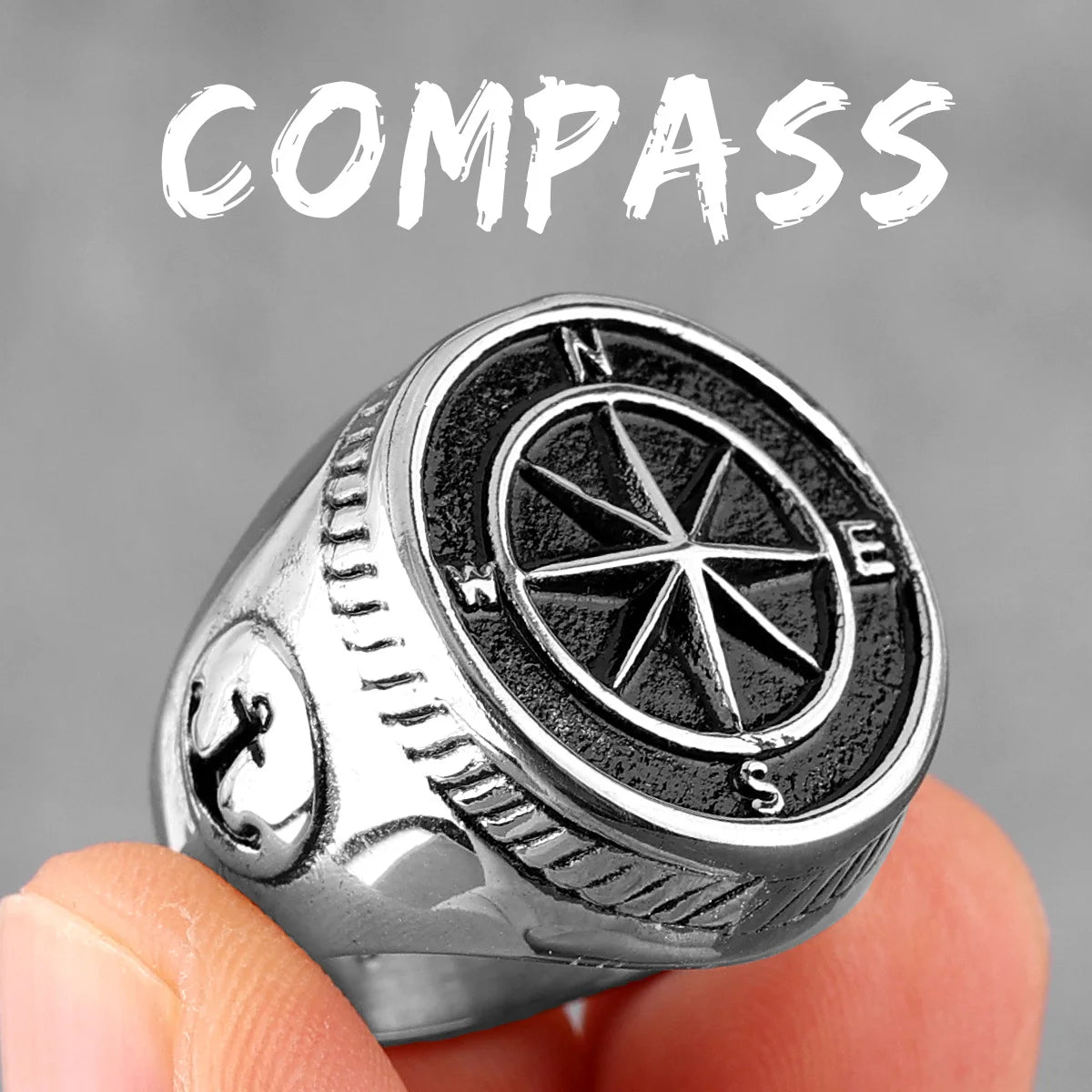 Anchor and Compass Men's Ring - Madeinsea©