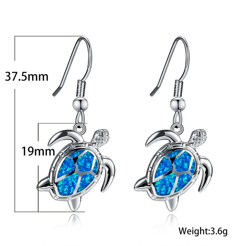 Cute Women Sea Turtle Long Drop Earrings Wedding Jewelry Accessories Fashion Blue Imitation Opal Pendant Earrings for Women