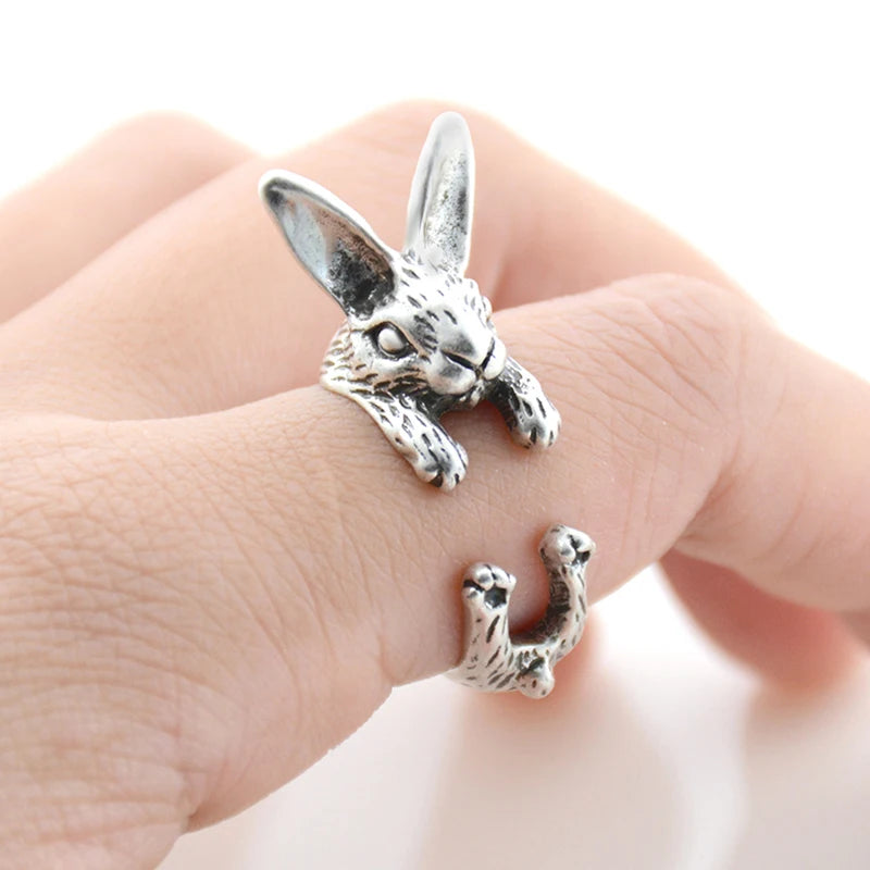 Punk Brass Knuckle Bunny Anel Rings For Women Boho Animal Anillos Rabbit Love Ring Men Jewelry Gifts for Moms Daughters Girls