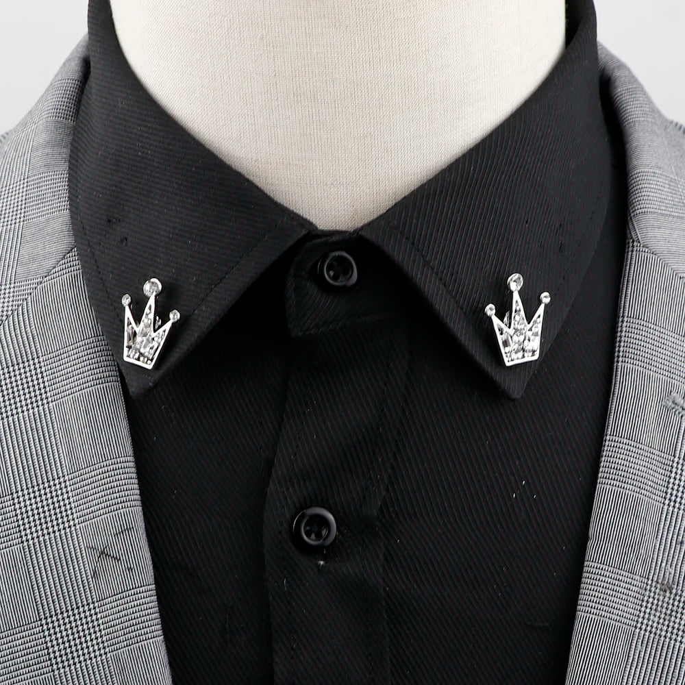 1 Pair Retro Lapel Pin Brooch Vintage Fashion Tree Leaf Collar Pin Hollowed Out Crown Shirts Suits Breastpin Jewelry Accessories