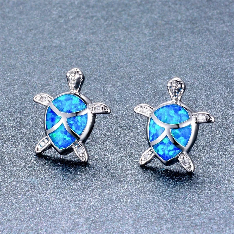 2025 Women Earrings Cute Turtle Blue Imitation Fire Opal Stud Earrings For Womens Accessories Bohemian Statement Jewelry Gifts