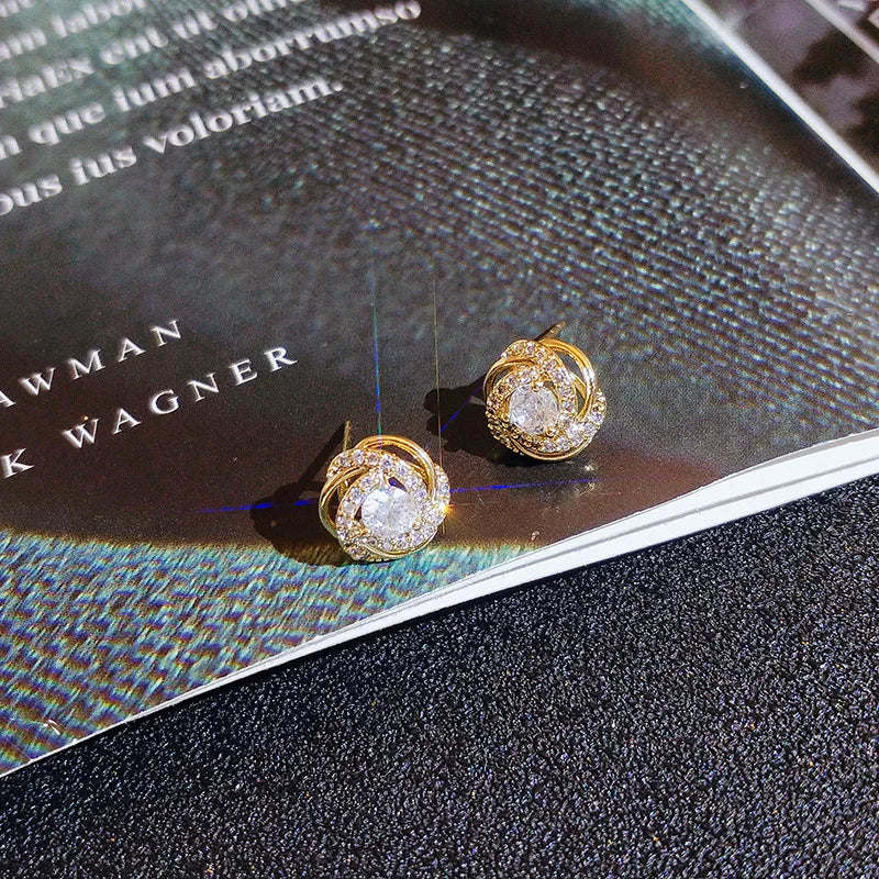 18k gold 18 k Woman Stud Earrings Unusual Earings Trend Piercing Small Crystal Vintage Ear Cuffs For Party Women's Jewelry