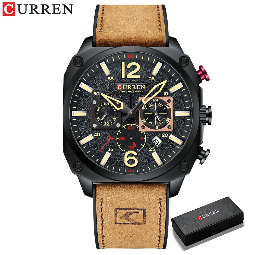 CURREN Brand Watches Business Men Luxury Chronograph and Date Wristwatches New Green Male Clock with Luminous