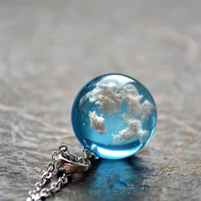 Blue Sky White Cloud Ball Moon Shape Pendant Necklace - Madeinsea©