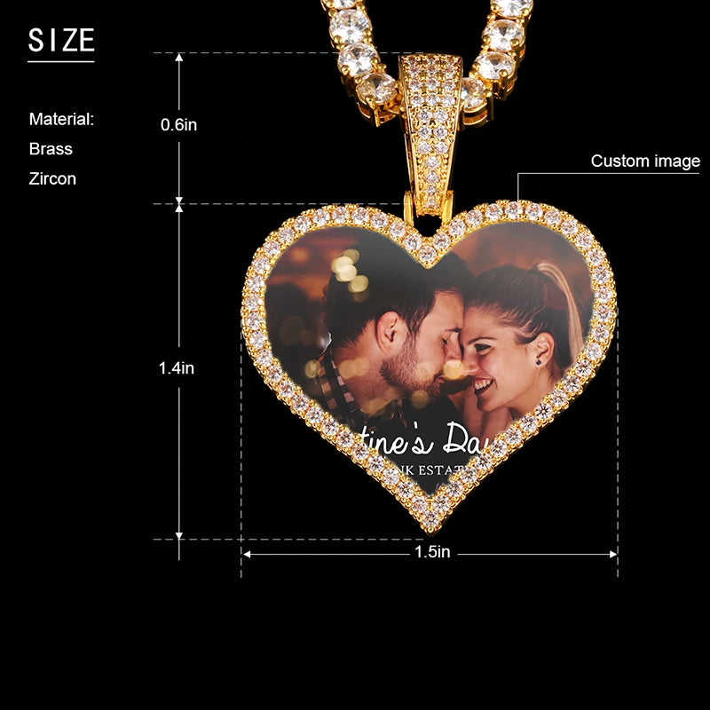 Heart Memory Medallions Custom Photo Pendant Necklace Chain For Mens Women Hip Hop Jewelry Personality Name Engraved Custom Gift