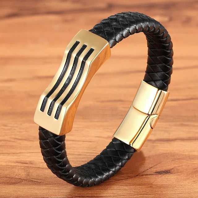 TYO Braided Rope Wrap Leather Bracelets For Men Bangles Fashion Male Women Charm Stainless Steel Clasp Jewelry DIY Customization