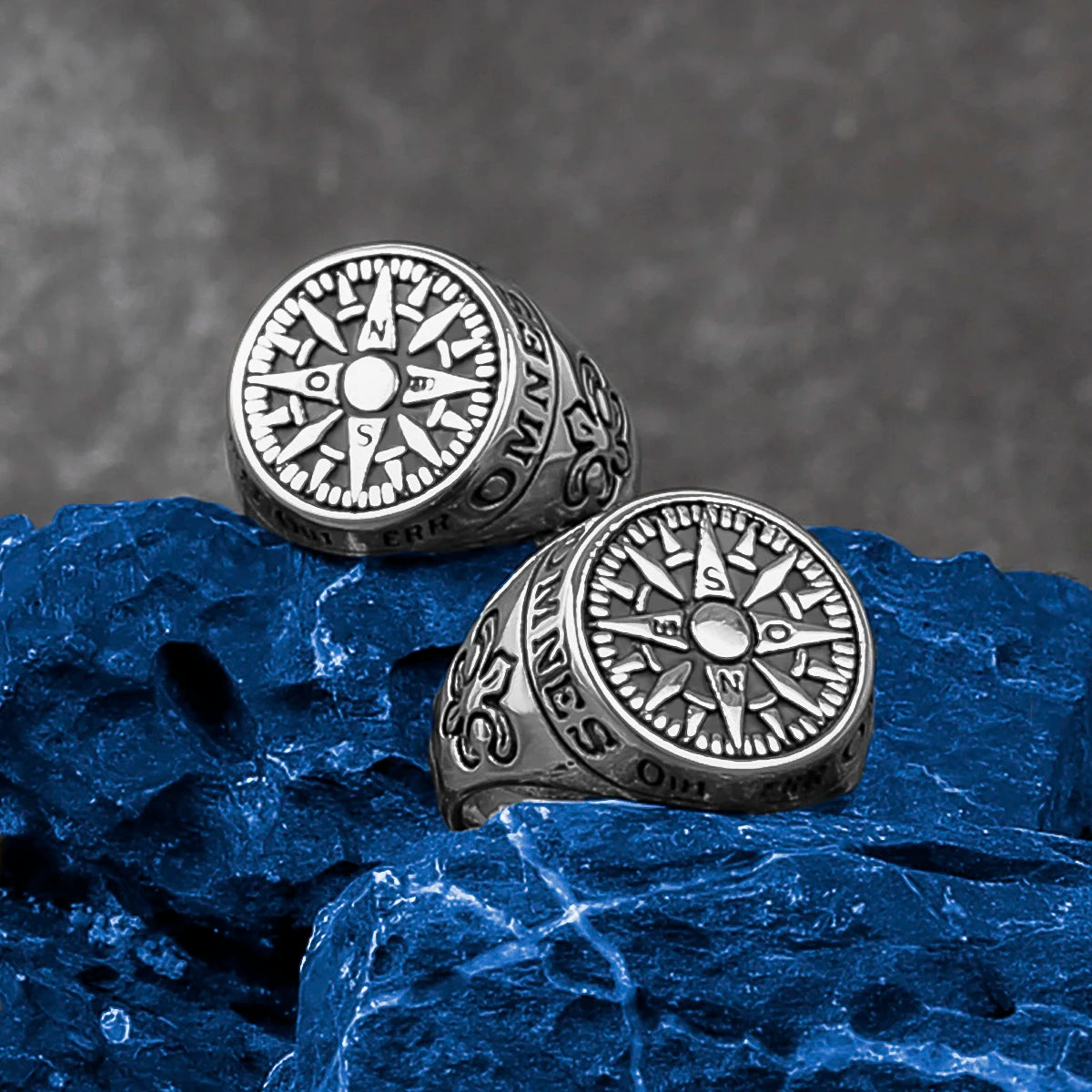 Vintage Men's Titanium Steel Ring Nordic Viking Letter Compass Boutique Casting  Wholesale Gift