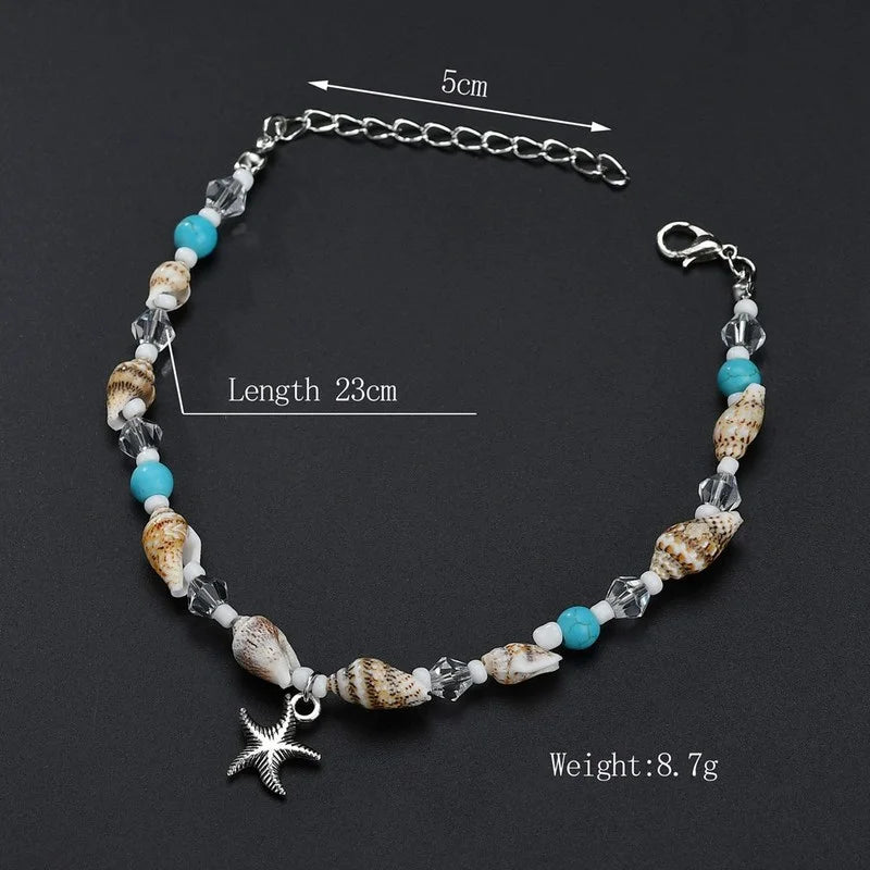 Böhmische Fußkette, Boho-Sandalen, Schmuck, Geschenk, Muschel, Seestern, Perlen, Fußkettchen für Frauen, Strand, Fußkettchen, Armband, handgefertigt