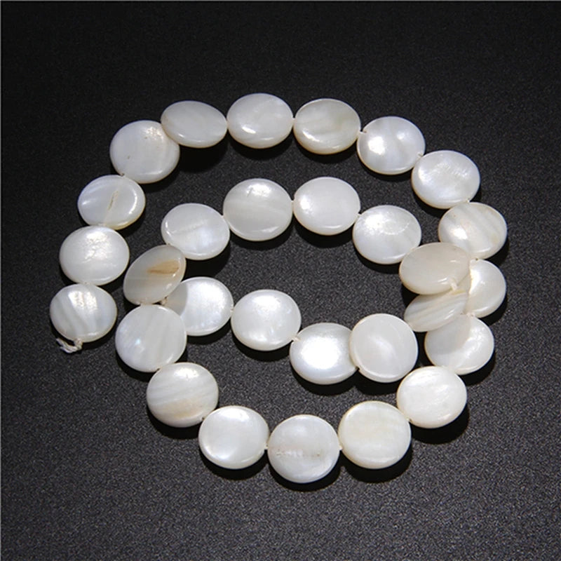 Natural White Mother of Pearl Shell Beads Oval Round Freshwater Shell Beads for Jewelry Making Necklace Bracelet DIY 15" - Madeinsea©