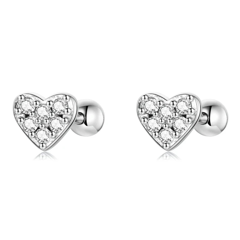 BAMOER Luxus 925 Sterling Silber Perlen Ohr Schnalle Einfache Kristall Herz Stern Stud Ohrringe für Frauen Hochzeit Schmuck Geschenk