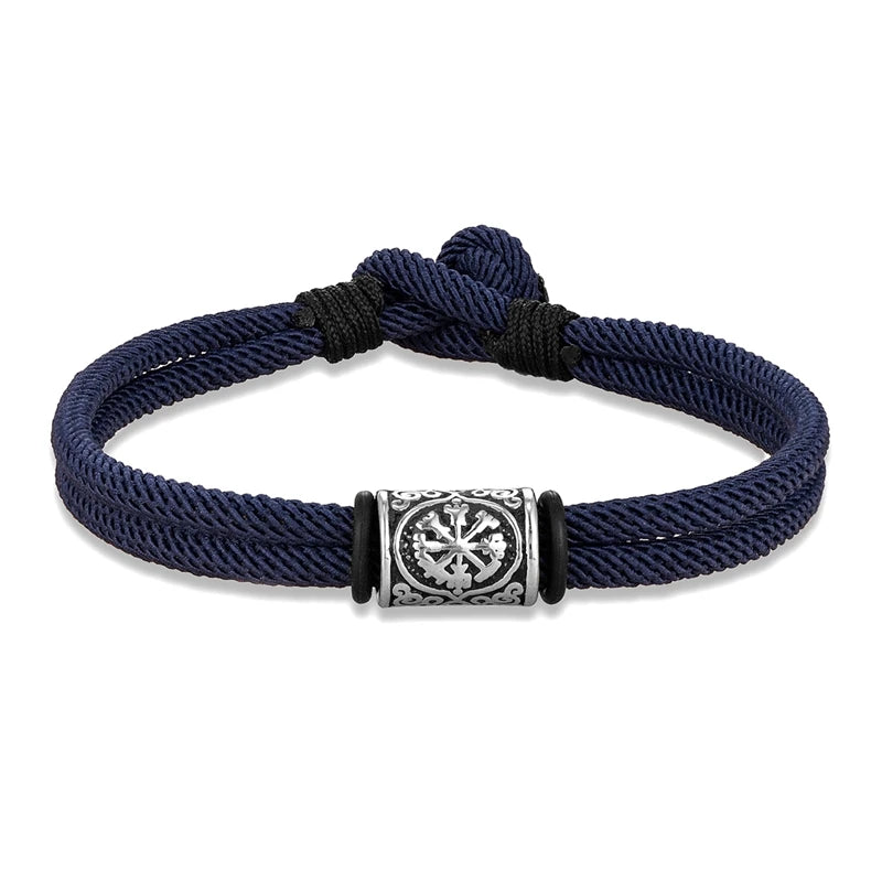MKENDN Vintage Viking Compass Runes Bracelet Handmade Double Strand Rope Bracelets For Men Women Norse Mythology Amulet Gifts