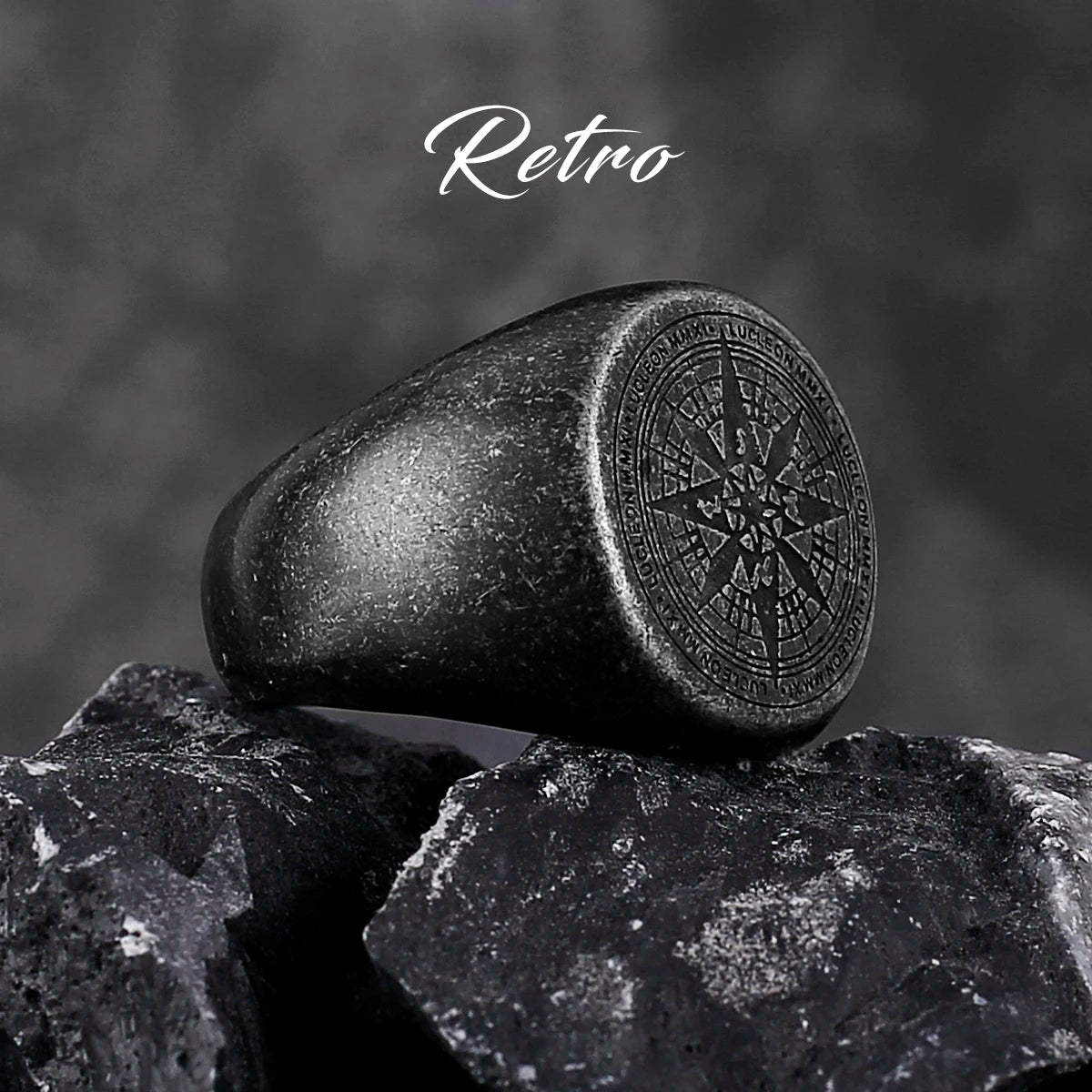 Compass World Map Black Men's Ring Punk Hip Hop Simple Stainless Steel Men's Ring Accessories Jewelry Creative Gifts Wholesale