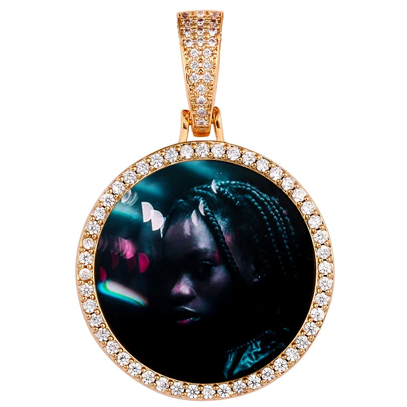 Médaillon souvenir rond unisexe avec photo personnalisée pour homme, bijou hip-hop