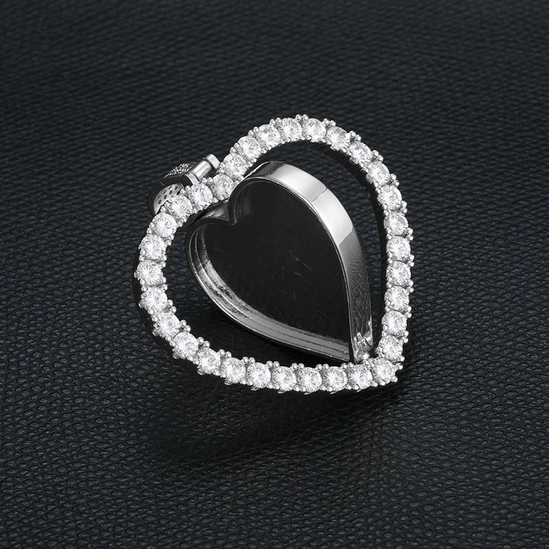 Pendentif en cuivre et zircon cubique sur mesure, médaillon souvenir, pendentif cœur photo double face, collier pour homme, bijou hip-hop