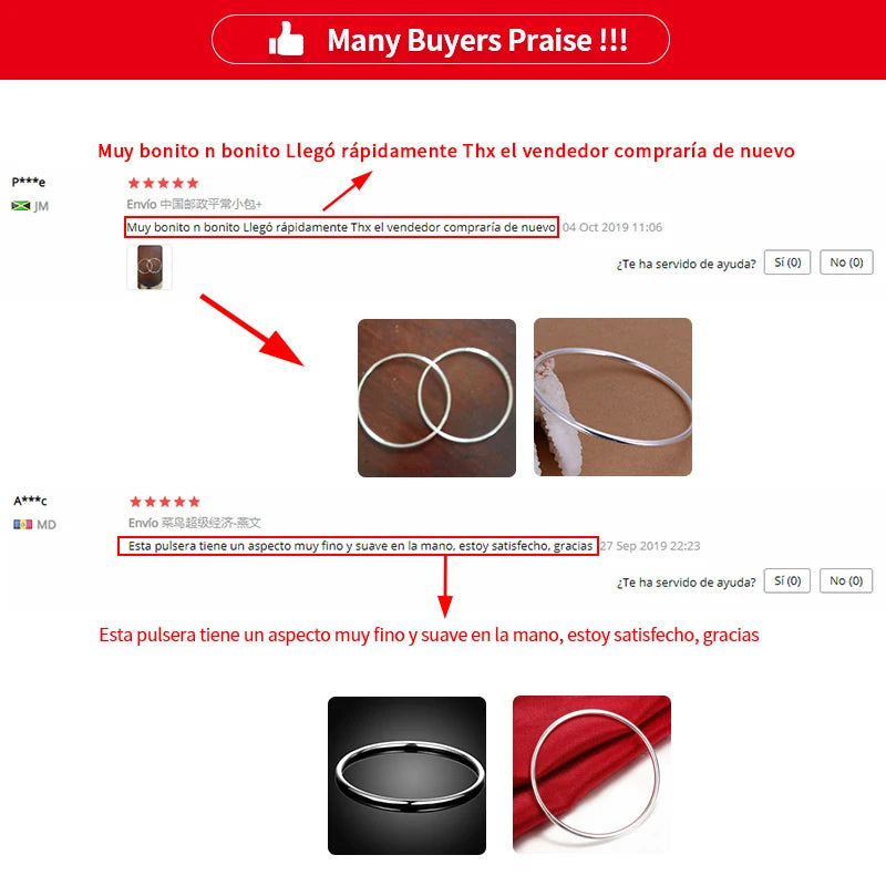 DOTEFFIL 925 Sterling Solid Silver Bracelet Fashion Personality Simple Smooth Bangles For Women Wedding Engagement Jewelry - Madeinsea©