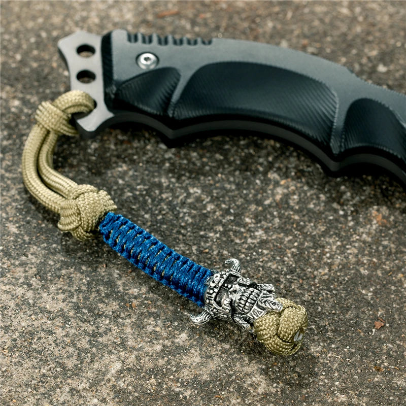 MKENDN Vikings Antique Warrior Helmet Keychains Bag Knife Rope Pendant Men Car Keyring Navy EDC Paracord Accessories Jewelry