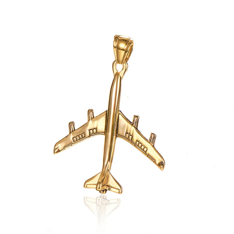 Airplane Pendant Necklace For Women Men Gold Color Stainless Steel Box Link Chain Aircraft Necklace Fashion Wholesale Jewelry