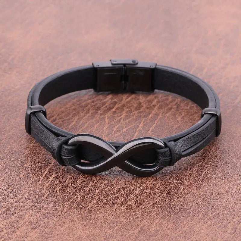 Fashion Leather Bracelet Infinity Logo Stainless Steel Men'S Bracelet Jewelry For Men Valentine'S Day New Year Gift Custom Logo