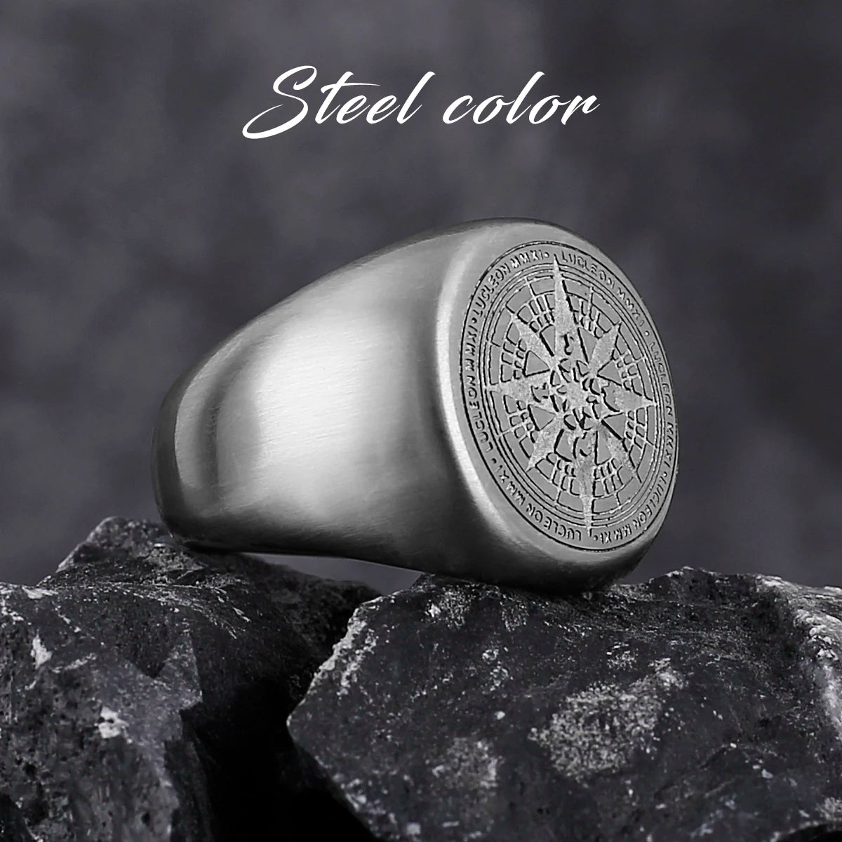 Compass World Map Black Men's Ring Punk Hip Hop Simple Stainless Steel Men's Ring Accessories Jewelry Creative Gifts Wholesale