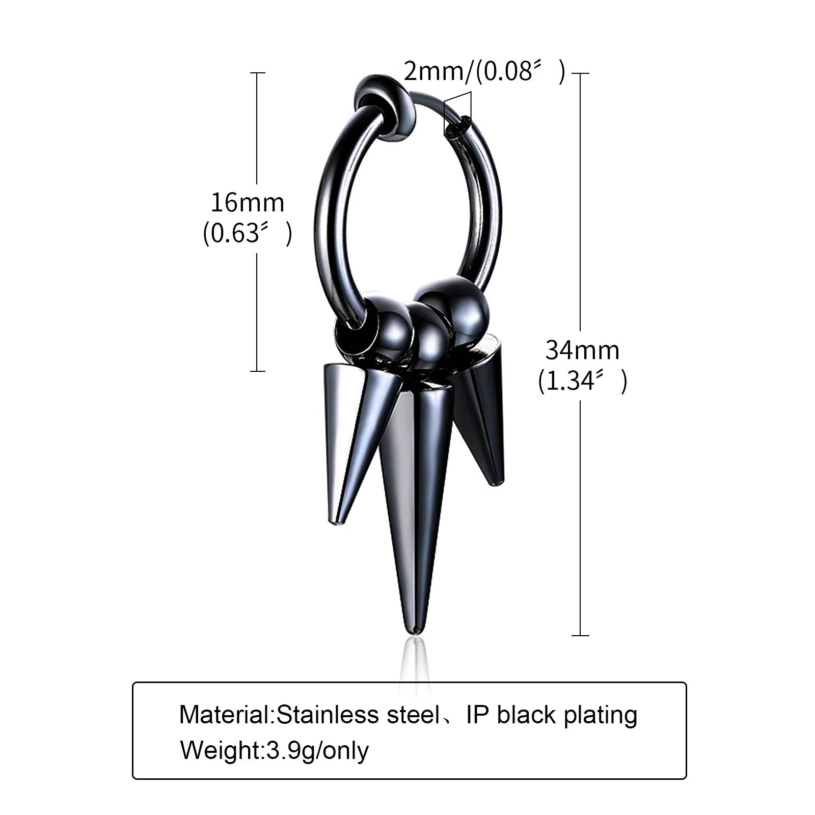 Vnox Punk Clip Earrings for Men Women, Black Stainless Steel Ear Accessory, Gothic Rock Hiphop Hoop Circle Earring 1 Piece - Madeinsea©