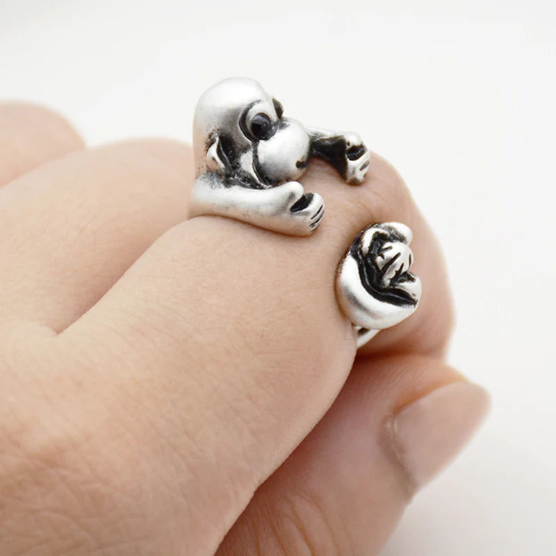 Vintage Colar Handmade Monkey With Banana Ring Punk Animal Anel Masculino Couple Anillos Love Rings For Women Men Jewelry Gifts